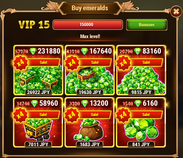 [Hero Wars]Emerald x4 Sale VIP15