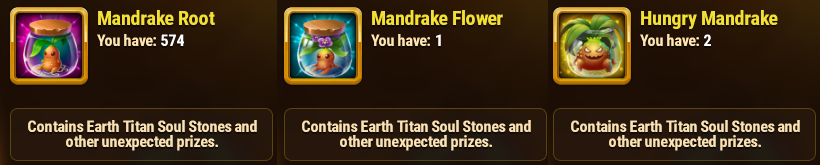 [Hero Wars]Mandrake Root and Mandrake Flower and Hungry Mandrake