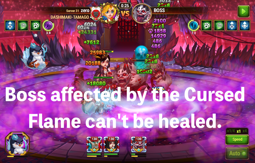 [Hero Wars] Enemies affected by the Cursed Flame can't be healed