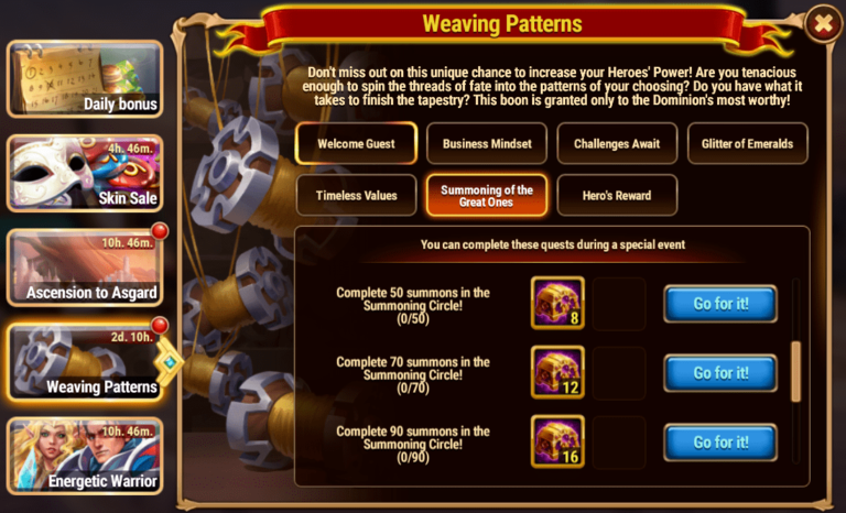 [Hero Wars Guide]Weaving Patterns All Quests｜Insights with HeroWars Login