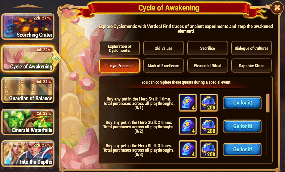 [Hero Wars Guide] Cycle of Awakening tasks