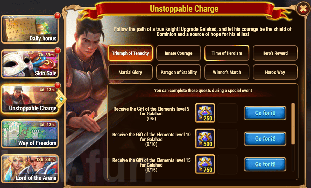 [Hero Wars Guide] Unstoppable Charge Tasks (Galahad upgrade event)