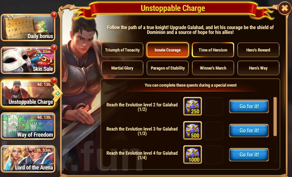 [Hero Wars Guide] Unstoppable Charge Tasks (Galahad upgrade event)