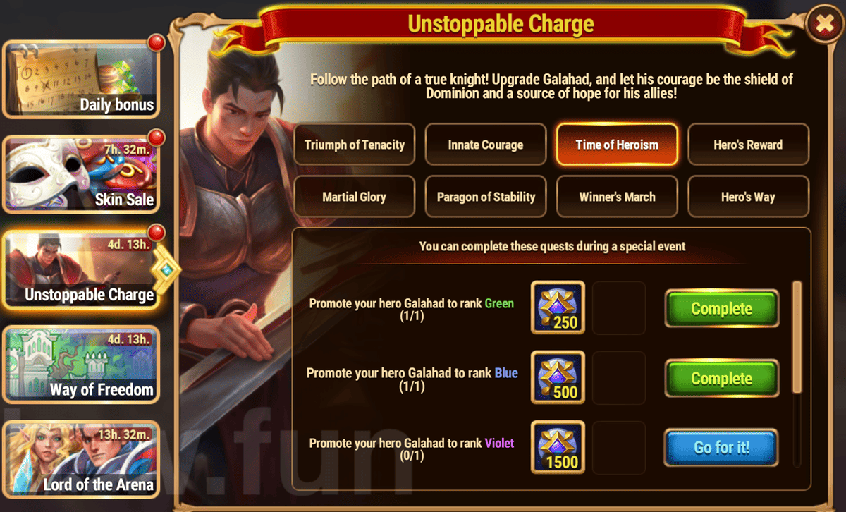 [Hero Wars Guide] Unstoppable Charge Tasks (Galahad upgrade event)