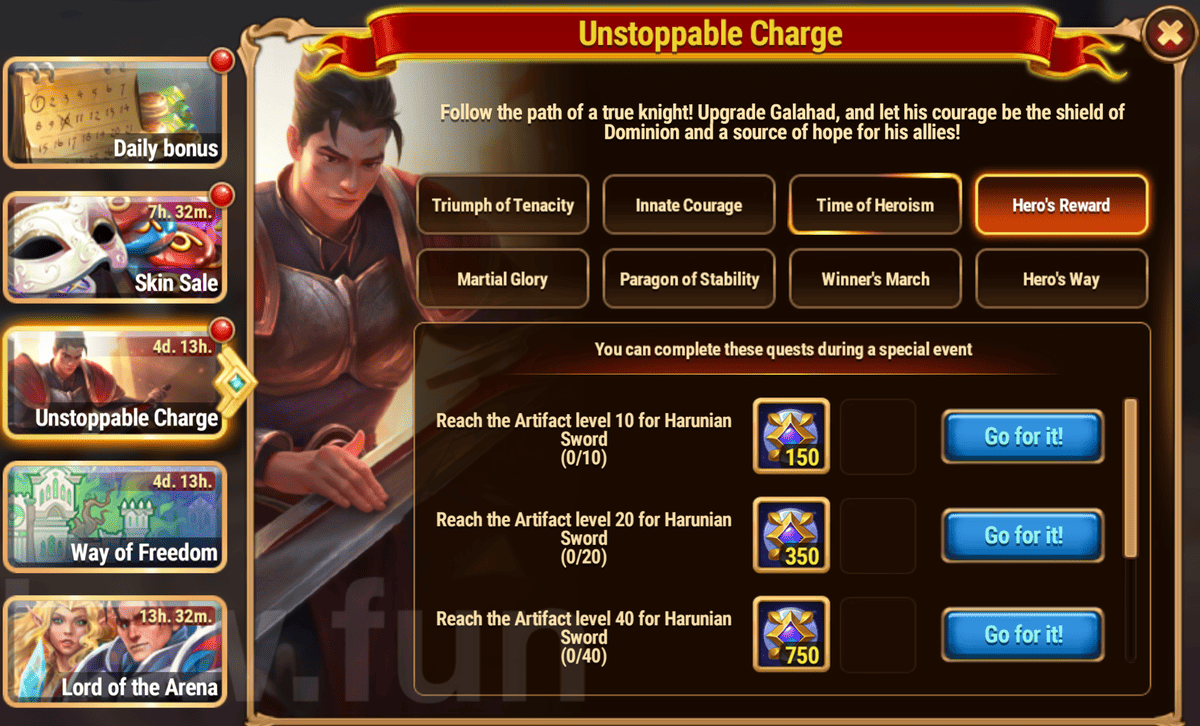 [Hero Wars Guide] Unstoppable Charge Tasks (Galahad upgrade event)