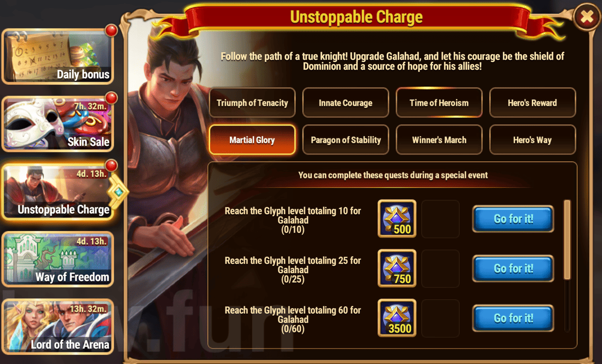 [Hero Wars Guide] Unstoppable Charge Tasks (Galahad upgrade event)