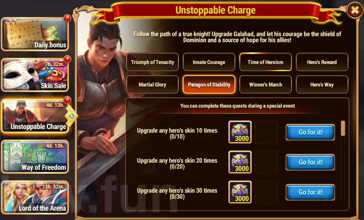 [Hero Wars Guide] Unstoppable Charge Tasks (Galahad upgrade event)