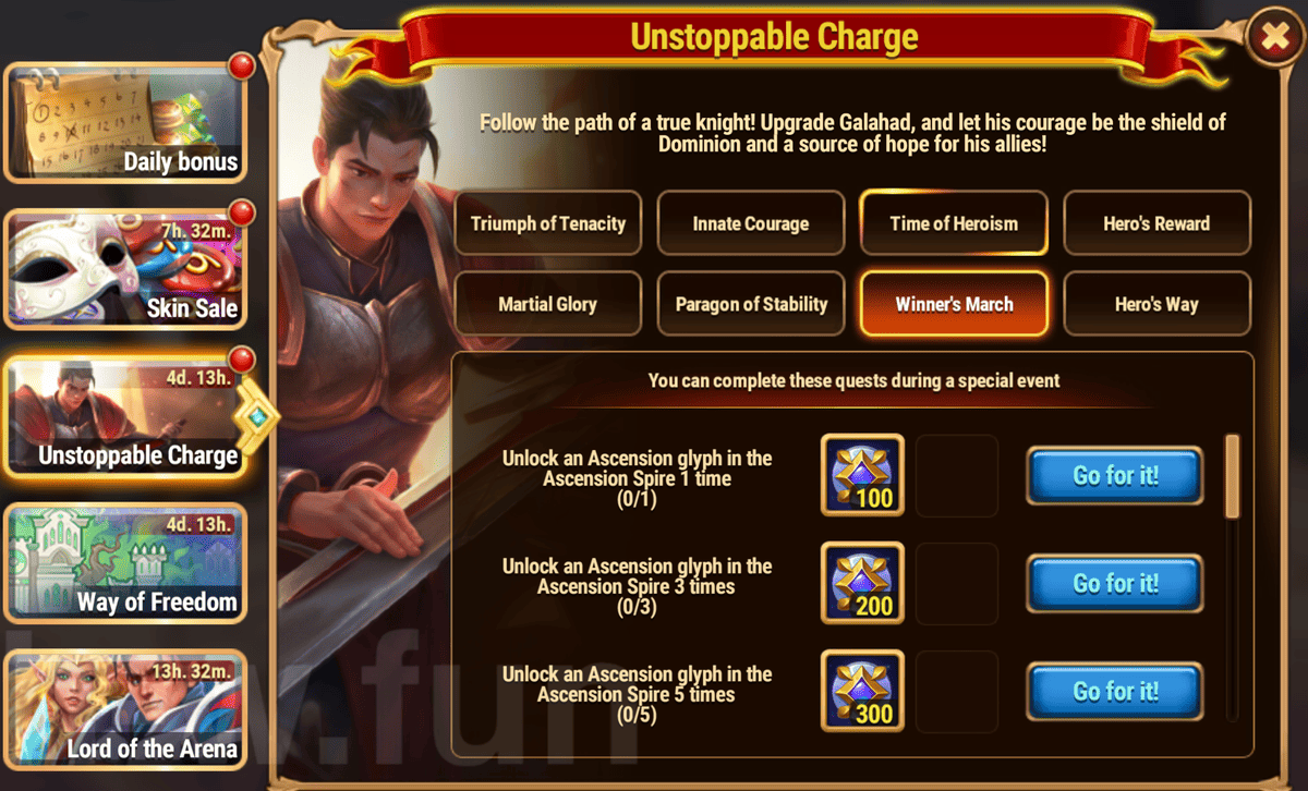 [Hero Wars Guide] Unstoppable Charge Tasks (Galahad upgrade event)