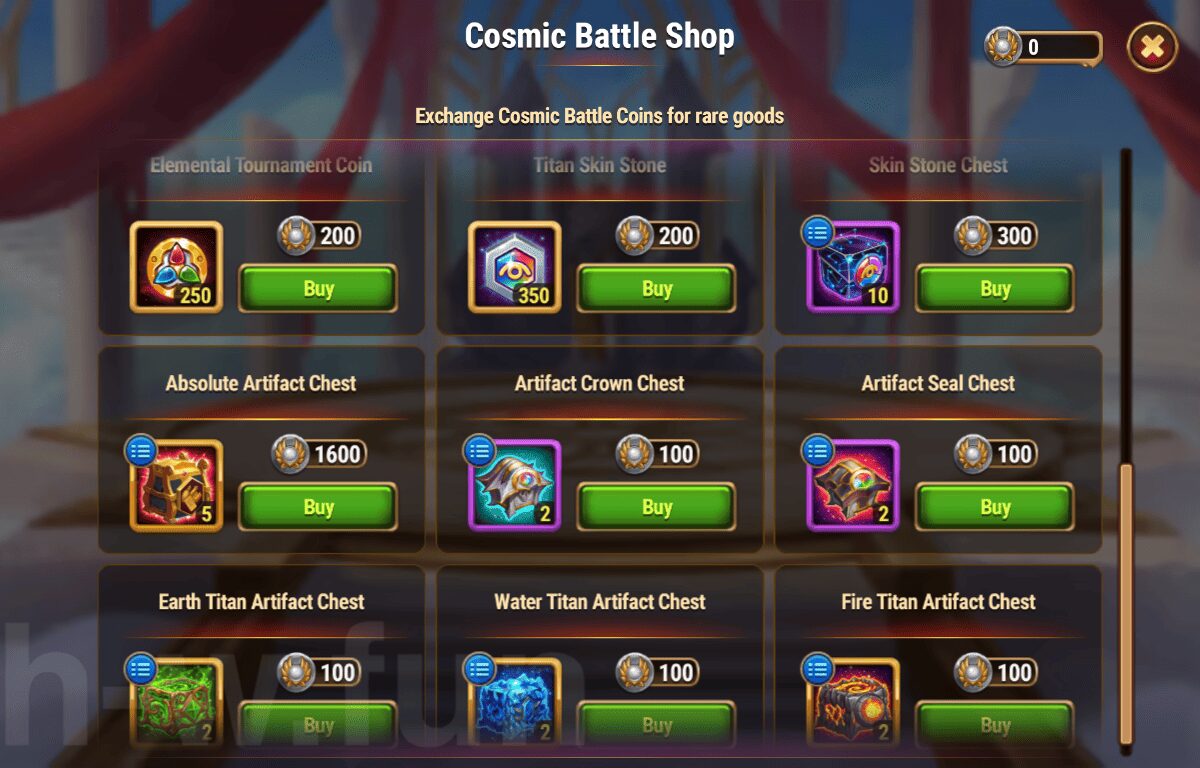[Hero Wars Guide] Cosmic Battle Titan edition Shop