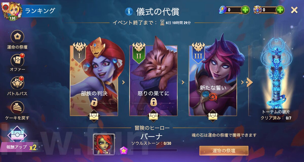 [Hero Wars攻略]儀式の代償(バーナイベント)