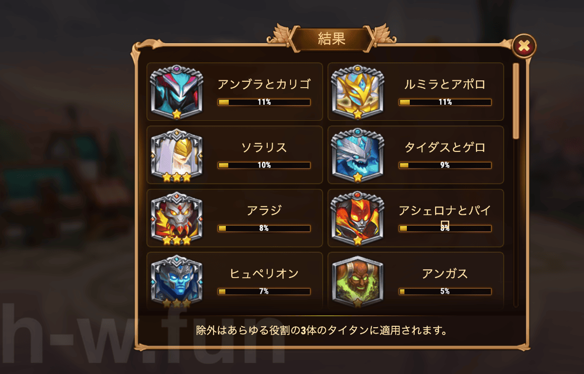 [Hero Wars攻略]宇宙バトル：タイタンエディション #2投票結果