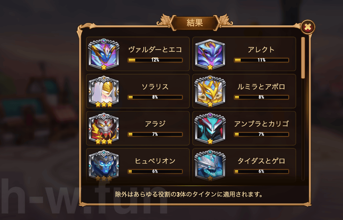 [Hero Wars攻略]宇宙バトル：タイタンエディション #5投票結果